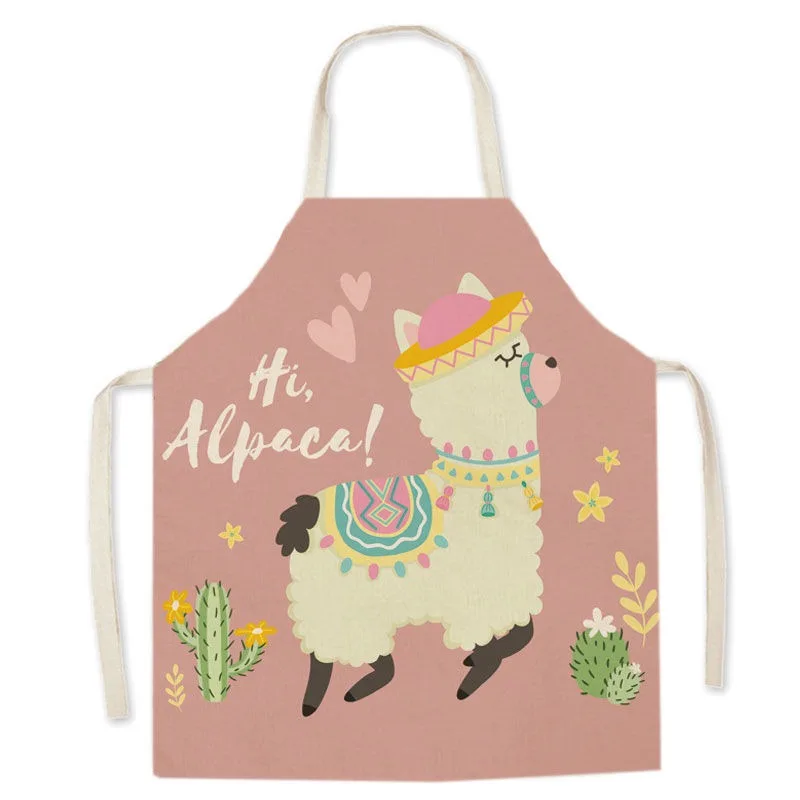 Cartoon cute animal pattern printed linen sleeveless apron home cleaning anti-oil and anti-fouling bib kitchen cooking apron