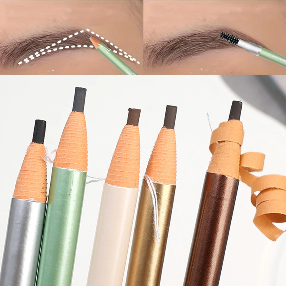 Non-Smudged Eyebrow Pencil with Brush Long-lasting Hard Core Pull Line Fog Eye Brow Pen Waterproof Eyebrows Enhancer Dye Makeup