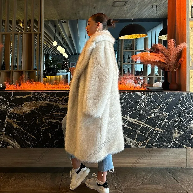 Luxury Fashion Brand Long Faux Fur Coat Women Winter Season Cozy Warm Outfits Fuzzy Iconic Vibe Parka Outwear vintage Jackets