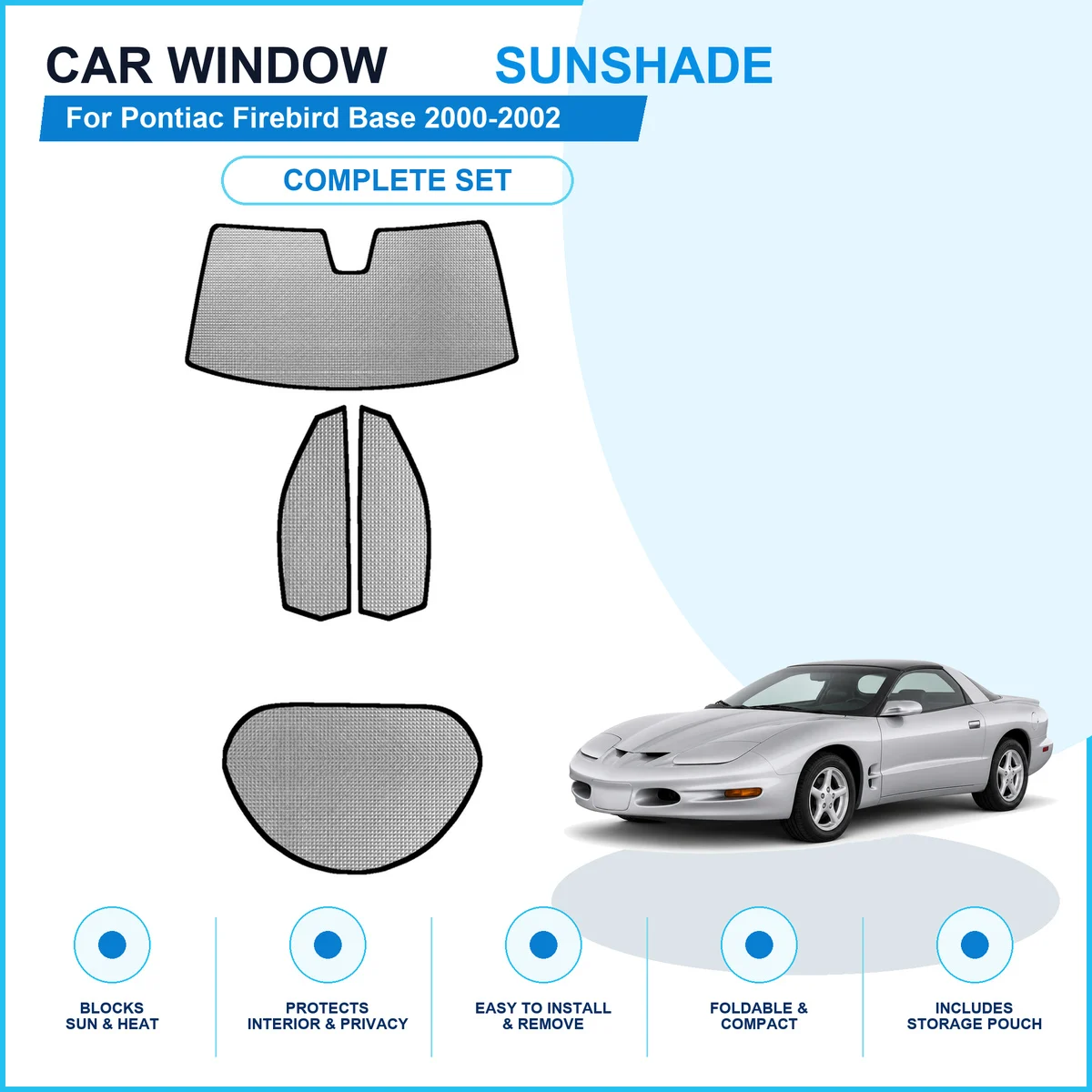 For Pontiac Firebird Base 2000-2002 Custom Full Set Window Sunshades Aluminum Foil Suction Cup Anti UV Privacy