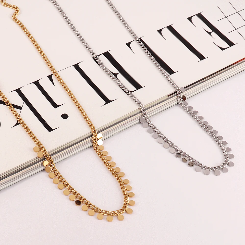 316L Stainless Steel Round Tassel Pendant Necklace For Women Fashion Gold Color Chain Necklaces Jewelry