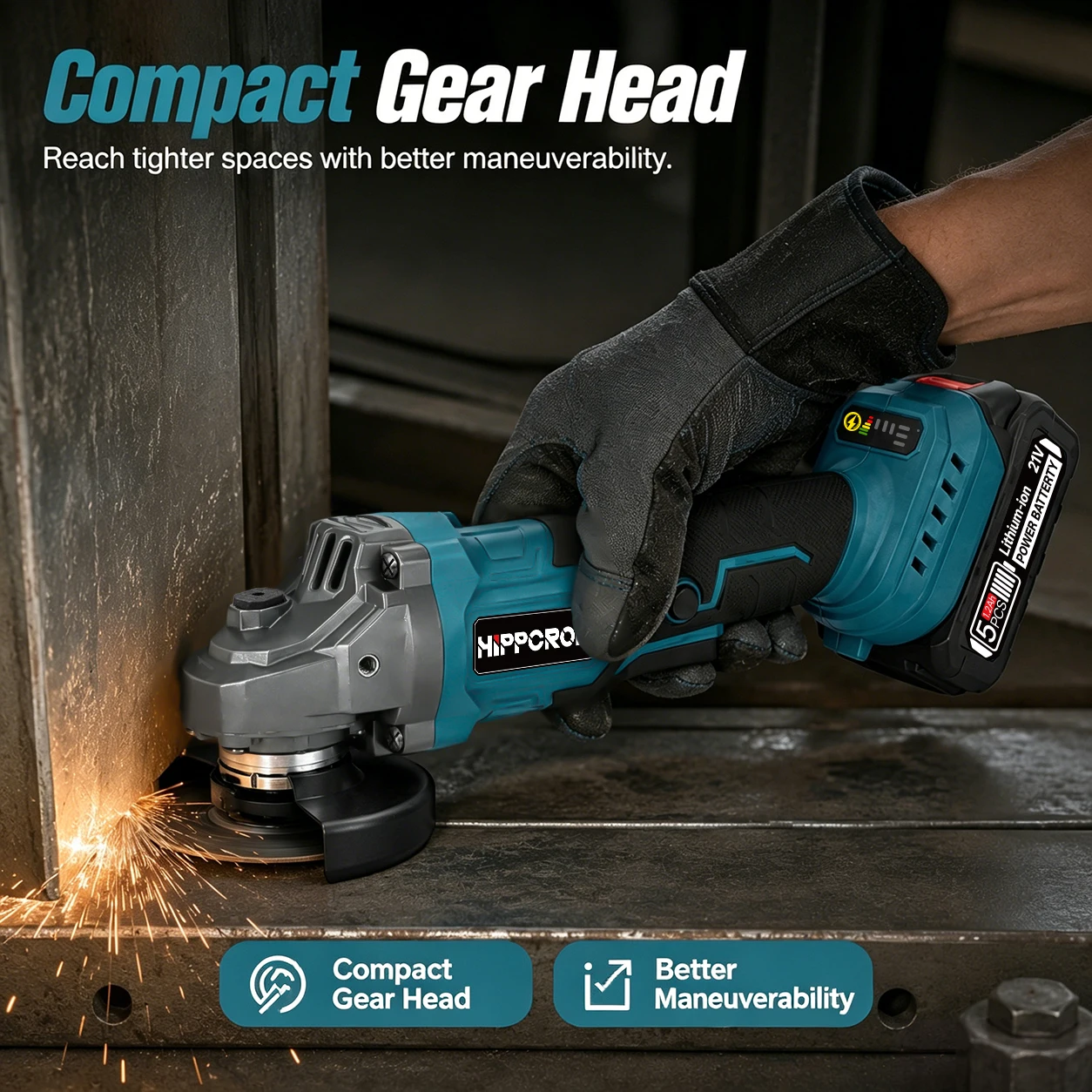 HPPCRON 21V Cordless Angle Grinder, 125mm 3 Variable Speed Cutting Grinding Polishing Power Tool