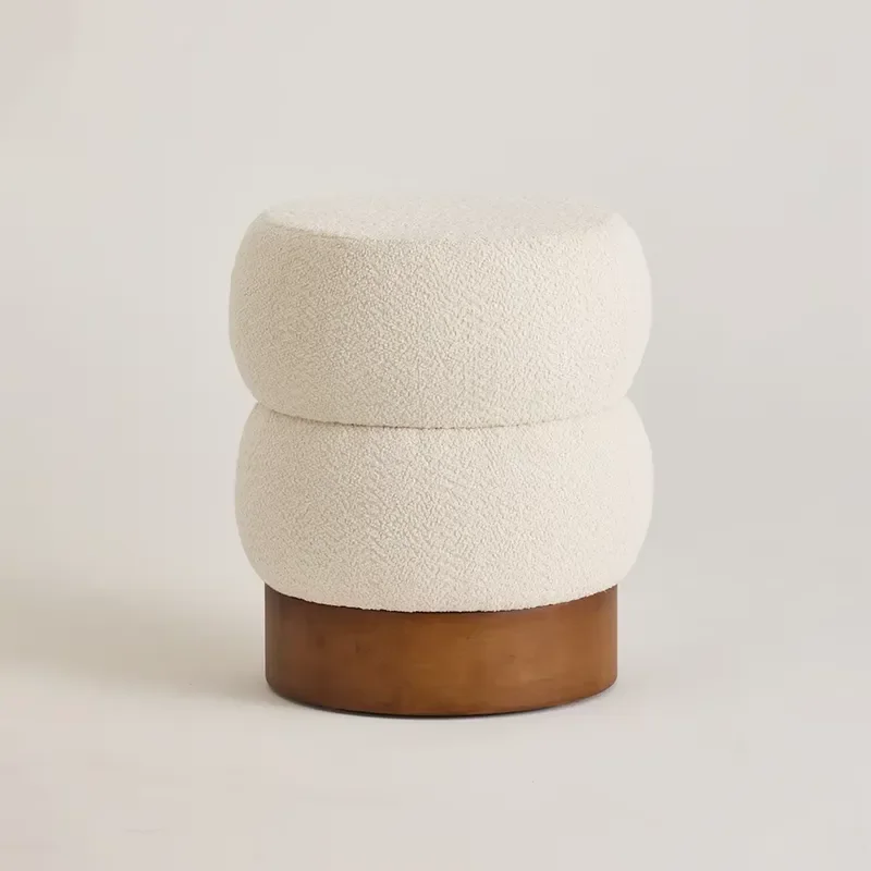 Modern Round Fabric Footstool Soft Upholstered Ottoman for Living Room Bedroom Minimalist Home Decor Furniture High Quality