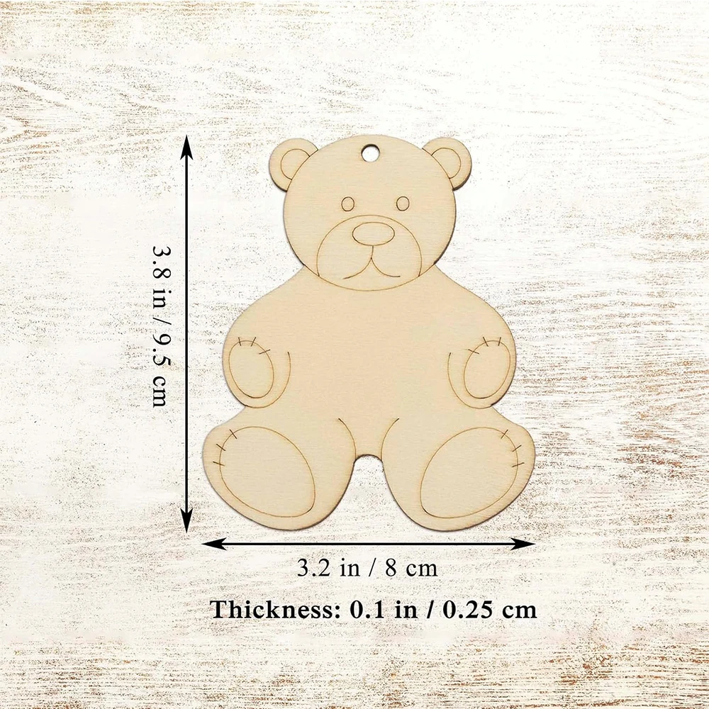 Urso de madeira inacabado Ornamentos, Recortes De Madeira, DIY Bear Craft, Gift Tags De Madeira, Ornamentos Pendurados, 20 Pcs