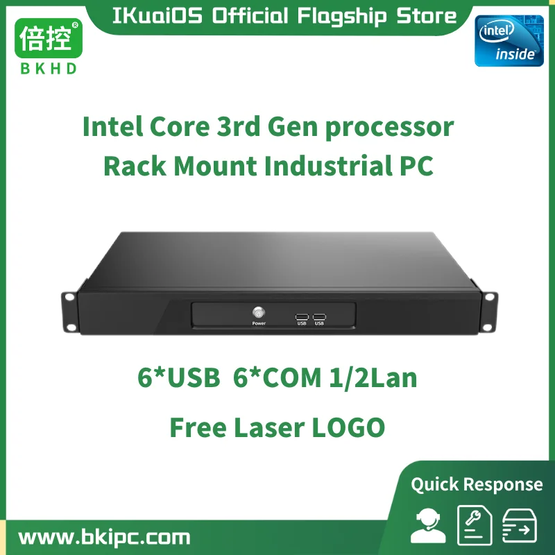 

1U Rack Mounted Industrial Computer 3rd Gen Core i3 i5 i7 6COM 6USB WiFi Supports Windows Server Linux Free Lase LOGO 989ITX