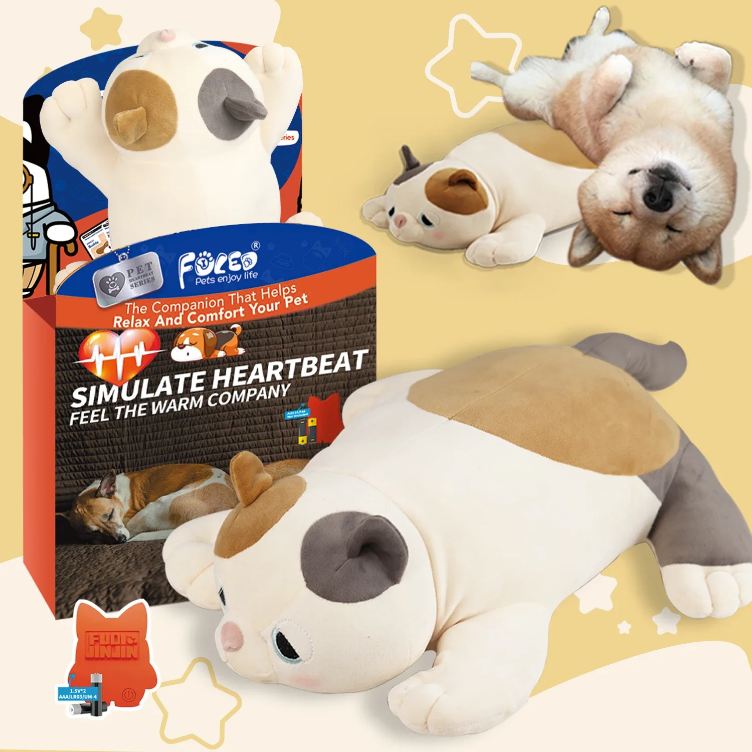 PETFULED Puppy Heartbeat Stuffed Toy. Pet stress Relief and Calming Aid,  Toys for Dog Relief, Plush Squeaky Chew Toy for Pets