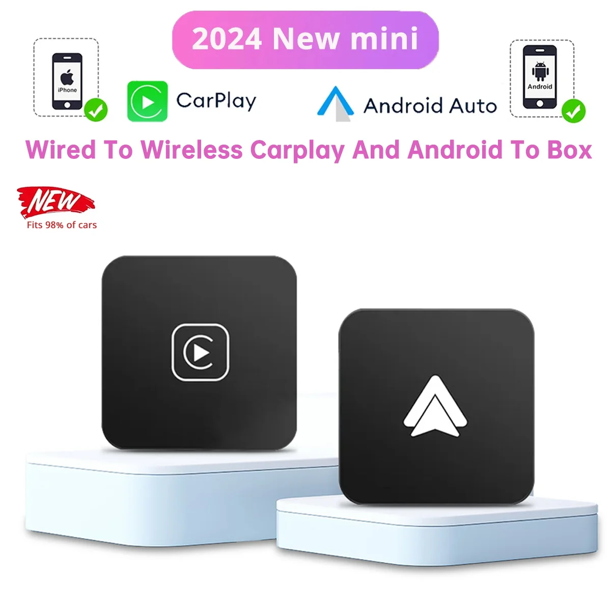 2024 New Carplay Mini Box Wired to Wireless Android Auto AI Box Car Smart Convert BT Wifi For Car Radio with Wired CarPlay ﻿