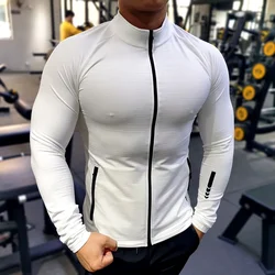 New Winter Autumn Sport Shirt Men Zipper Elastic Quick dry Running Jackets Fitness Gym Sports Clothing Sport Top Mens Sportswear