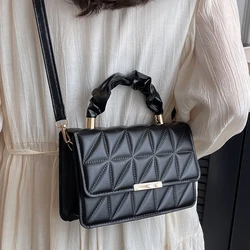 Korean Style Women's Crossbody Bag Diamond Checkered Sewn Pleated Handle PU Leather Messenger Pack Chic Ladies Shoulder Bags