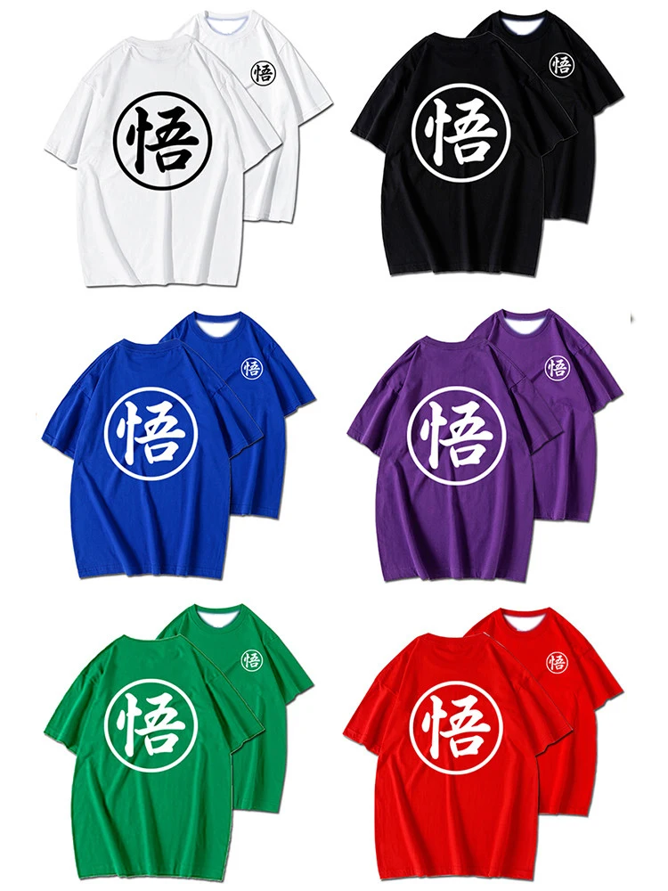 

Футболка из хлопка с принтом Dragon Ball Anime Wukong, с магическим текстом King Turtle, с коротким рукавом, для мужчин и женщин, комплект для родителей и детей