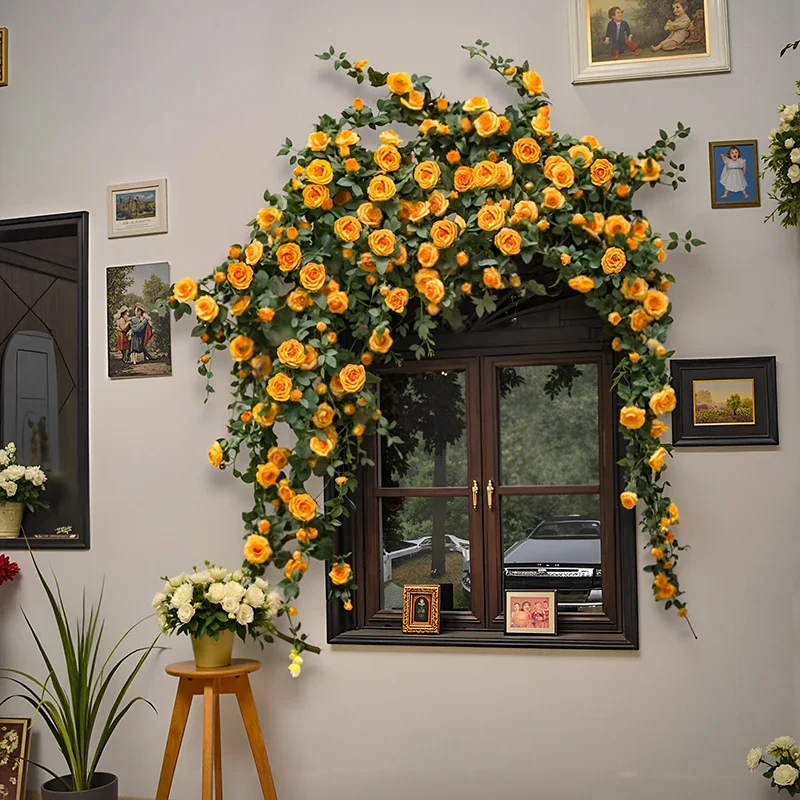 Flower wall background wall rose simulation flower vine window door head fake flower landscaping decoration Internet Classical