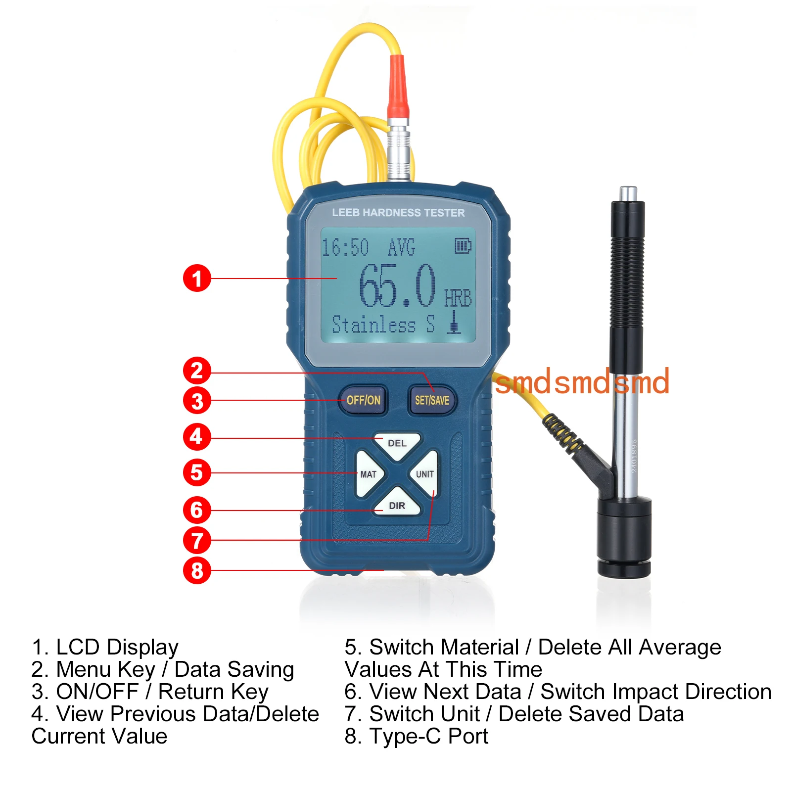 High Precision Hardness Tester Metals Hardness Test Kit Portable Digital Durometer 360° HLD HB HV HS HRA HRB HRC Testing