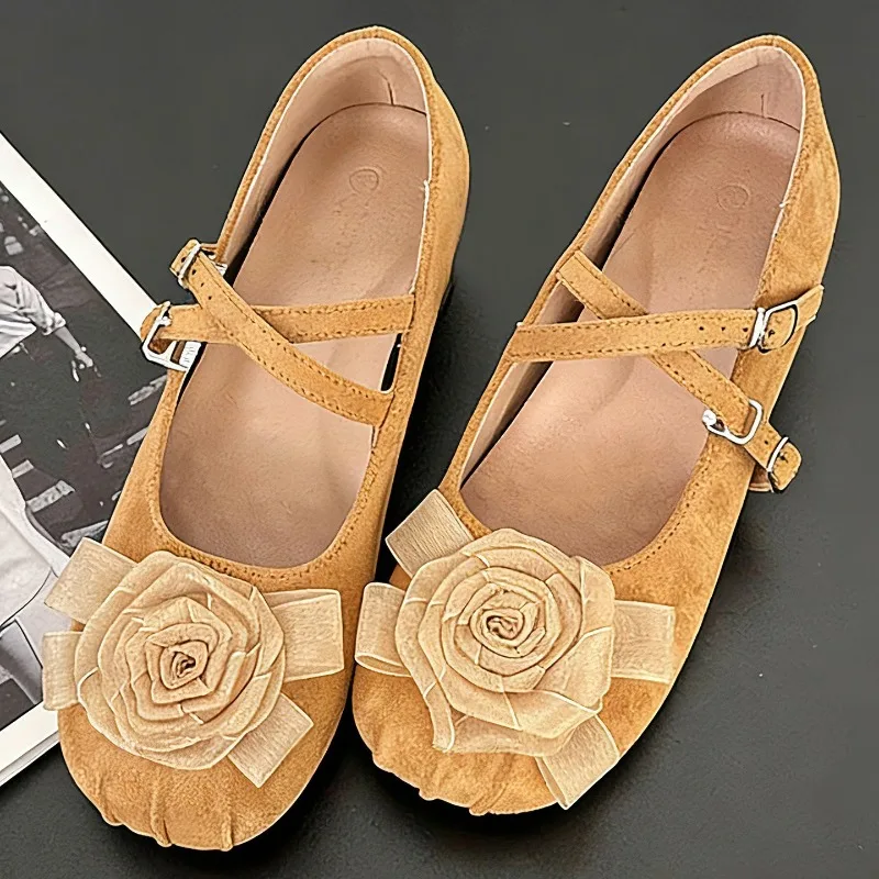 

Женские туфли Мэри Джейн на низком каблуке с цветочным декором, весна-осень 2026, дизайнерские, милые, с круглым носком, с пряжкой, элегантные, для торжественных случаев