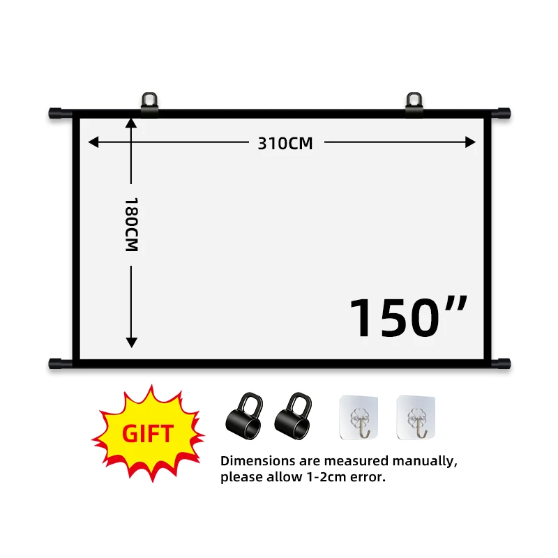 150 Inch 16:9 Wall Mount Projector Screen Polyester Fabric 4K HD Projection Screen For Home Cinema Office Meeting