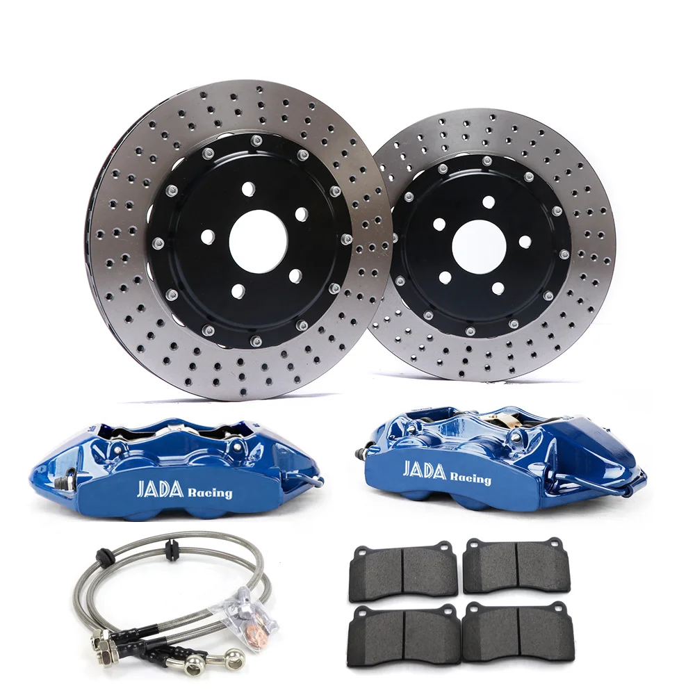 Jada Car Racing 4 Pots Caliper with 330*28mm Drilled Disc Brake Kit for Volkswagen  front Wheel rim 17''