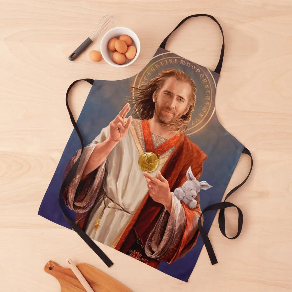 Nicolas Cage Saint Nicolas of Cage - Nic Cage Original Religious Painting Apron