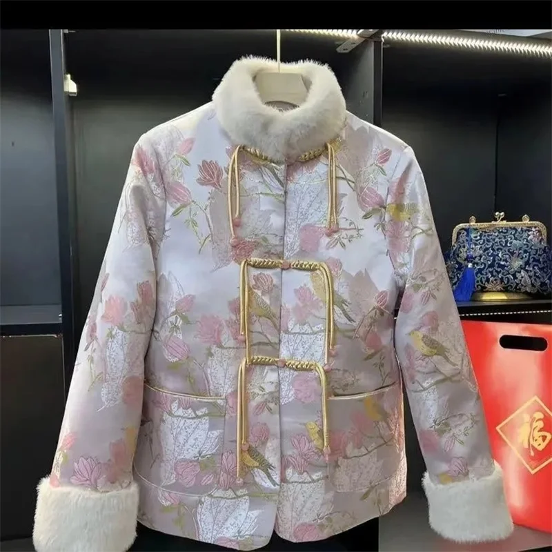 Flowers Cotton-Padded Jackets Young people Ancient Chinese Style New Year Service For Women Adults New Ethnic Style Cotton-Padde