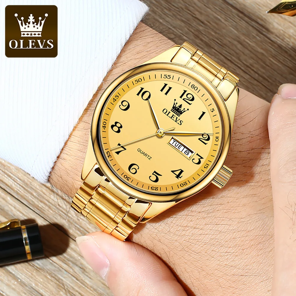 Swiss luxury brand OLEVS men\'s quartz watch Arabic numerals stainless steel waterproof calendar Wristwatch Men Gifts for Father