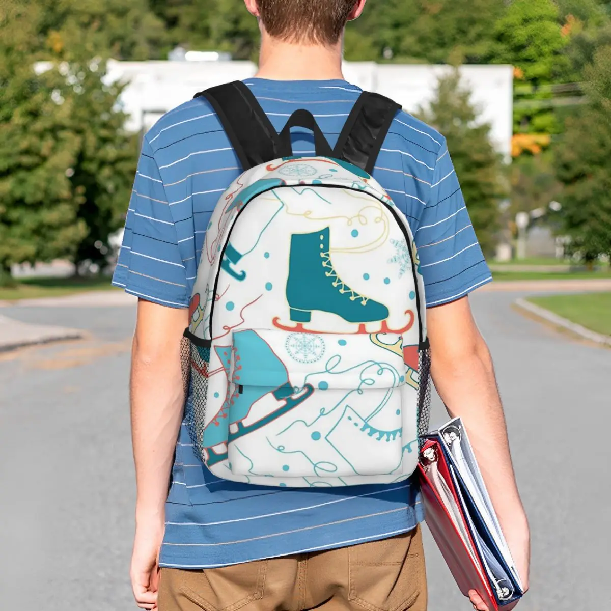 Colorful Ice Skates Pattern Backpack Student BookBag Children School Bag Laptop Shoulder Bags for Boys Girls
