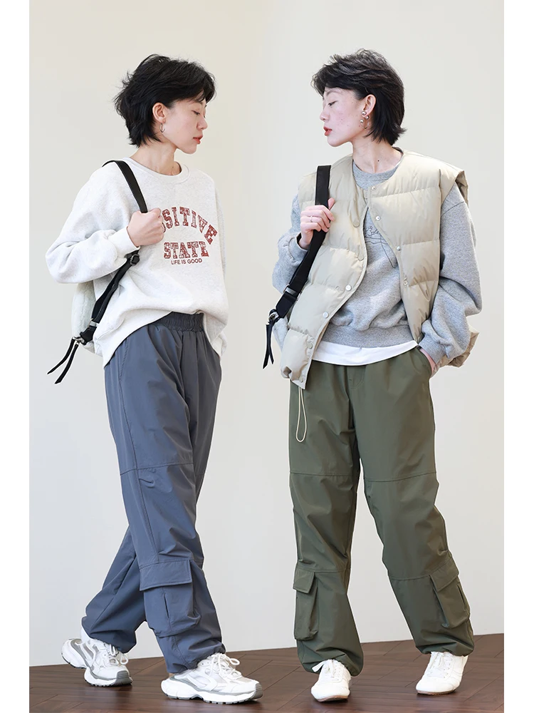 

Thiened Double Layer High Waist Loose Straight Leg Pants Outdoor Workwear Winter New Casual Long Trousers for Women