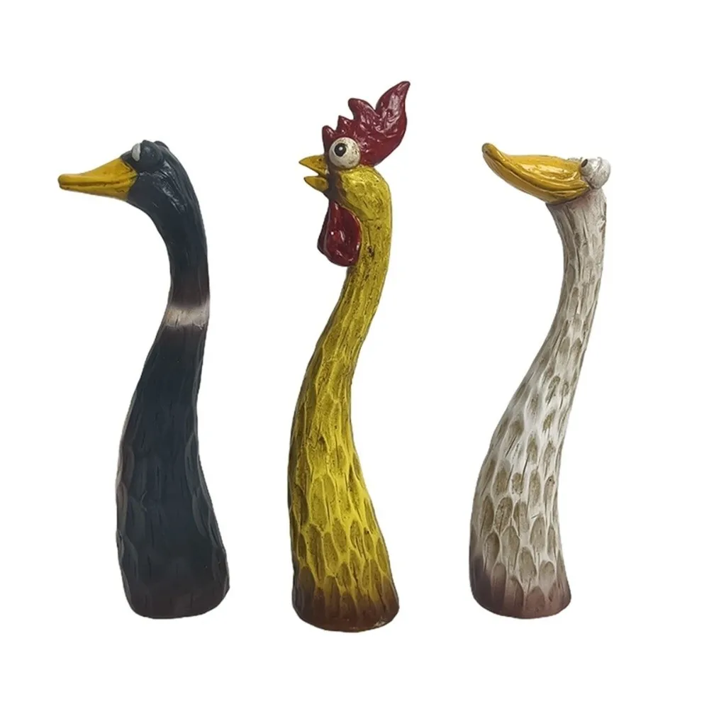 

Resin Crafts Screaming Chicken Statues Weatherproof Funny Duck Goose Ornaments Hand-Painted Chicken Figurine