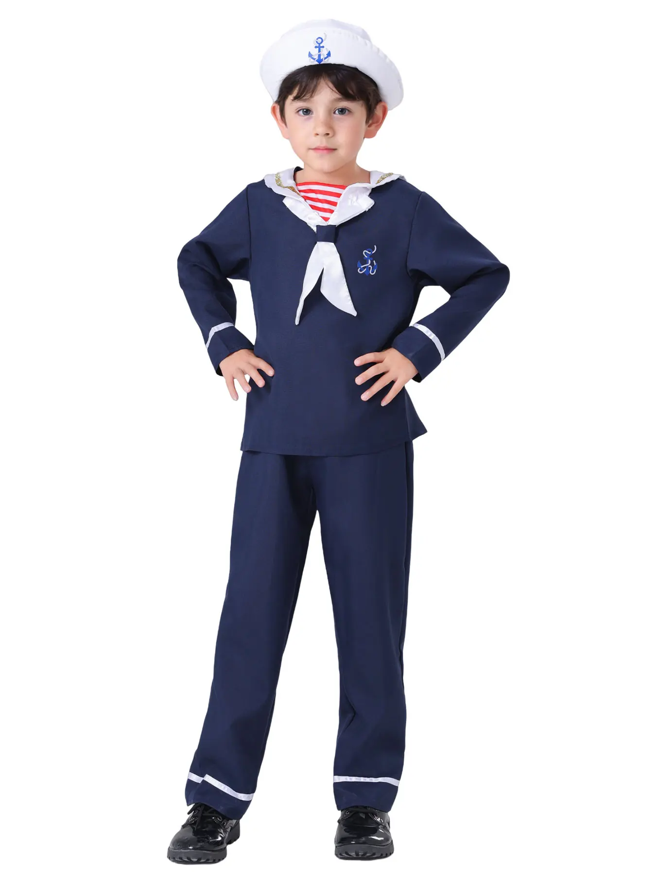 Kids Unisex Navy Sailor Uniform Cosplay Outfit Halloween Carnival Party Costumes