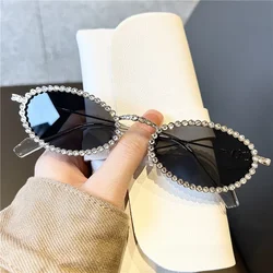 Women's Diamond Oval Framed Sunglasses Personalized and High-end Shiny Outdoor Sunglasses Metal Eyeglass Frame