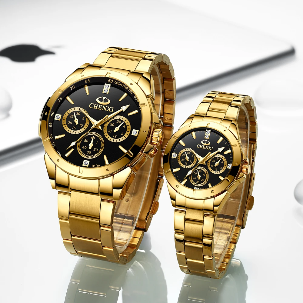 CHENXI New Luxury Golden Dial Mens Watches Fashion Men Quartz Watch Stainless Steel Business Waterproof Clock Man Wrist Watches