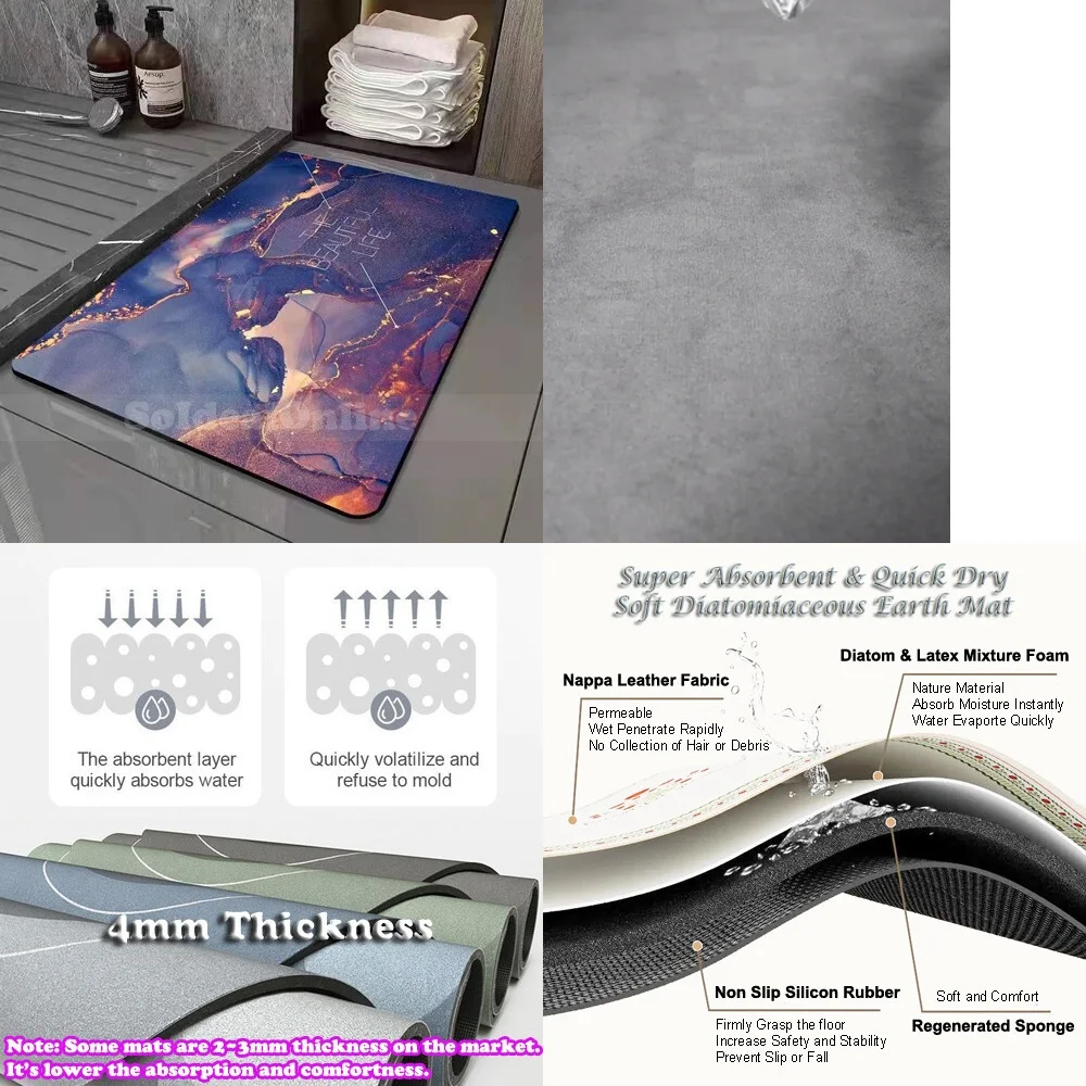 

Super Absorbent Bath Mat Quick Dry Diatomaceous Earth Non Slip Floor Rug for Bathroom Door Entryway Indoor Soft Absorbent Area