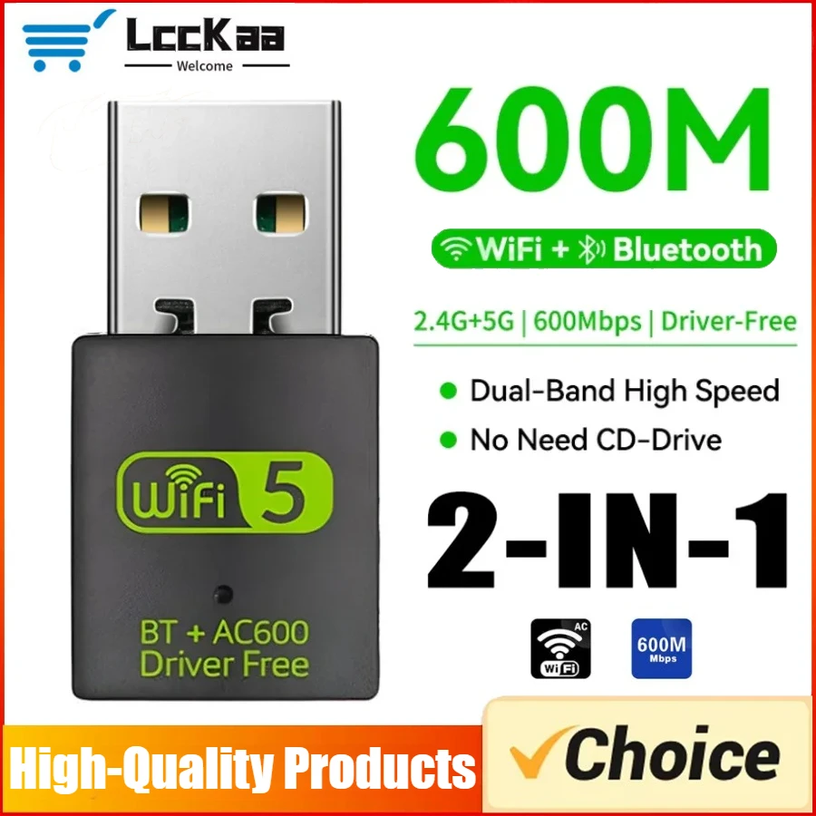 

600M 2-In-1 USB WiFi Bluetooth Adapter Dual-Band USB Wireless Card 2.4G/5.8G Desktop/Laptop Wifi Adapter Driver Free High-Speed