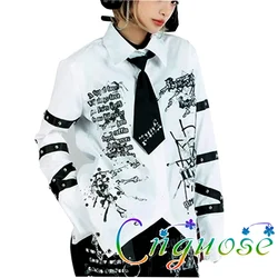 2024 Y2K Rock Punk Style Japanese Men's Shirt Neutral Rivet Letter Pattern women's long sleeved shirt with tie