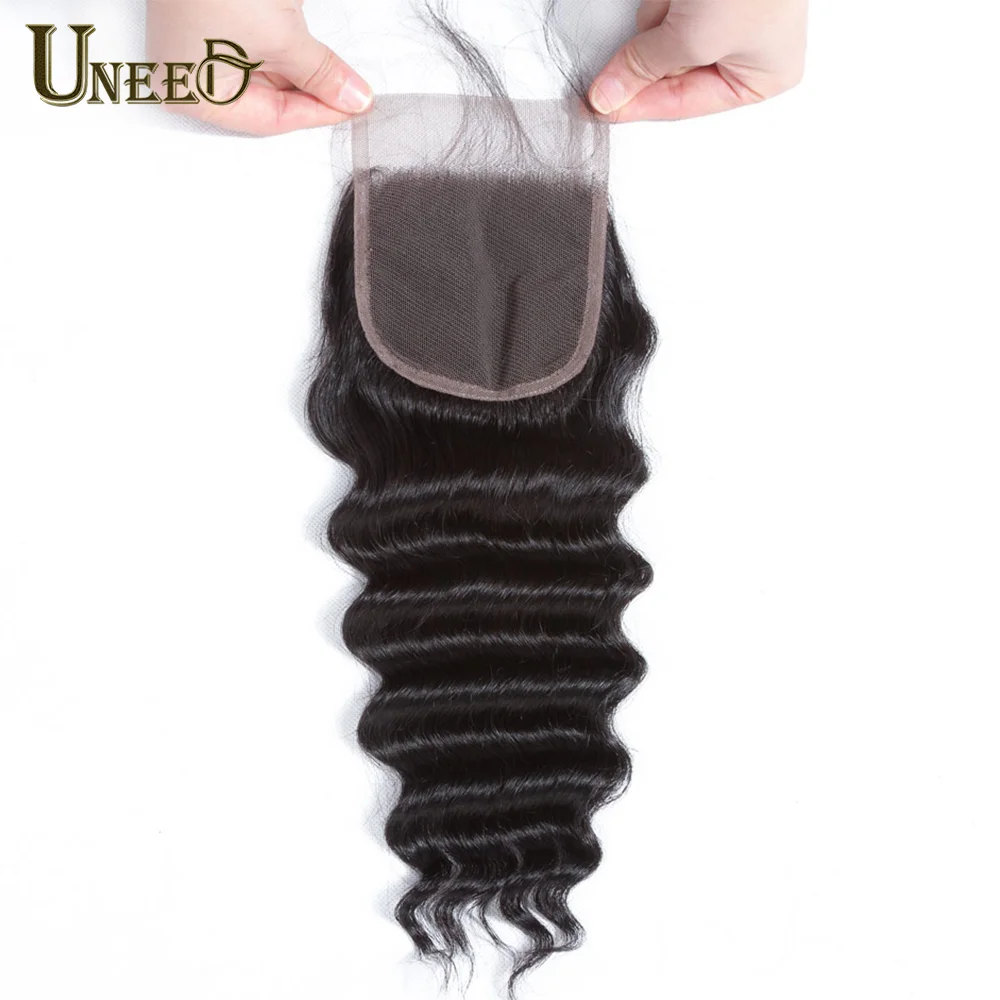 Loose Deep Wave Lace Top Closure Brazilian Human Hair Deep Wave 4x4 Free Part Swiss Lace With Baby Hair Natural Black Color