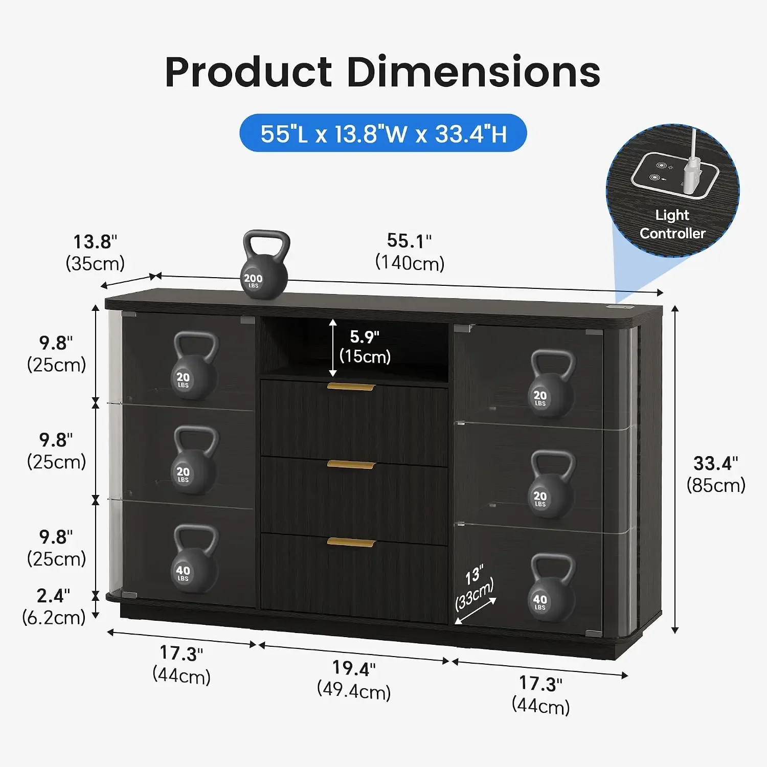 Glass Display Cabinet with LED Lights and Human Body Sensing Intelligent Module,Curie Display Cabinet with Glass Door