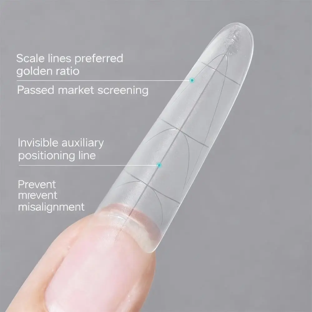 100/360 pçs unhas falsas sem traço longo elíptico ferramentas da arte do prego zero remendo raso semi-adesivo linha de escala de unhas