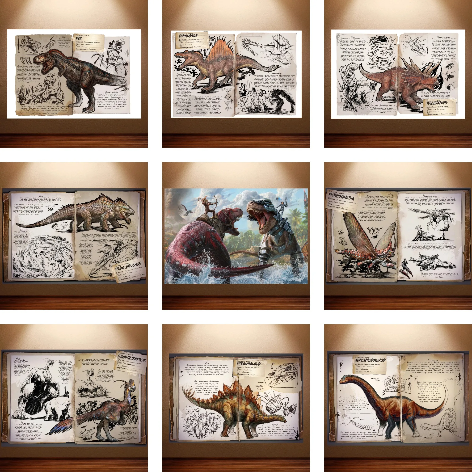 ARK: Survival Ascended Dinosaur Journal Poster Canvas Painting Creature Dossier Wall Art for Gamer Setup Living Room Decoration