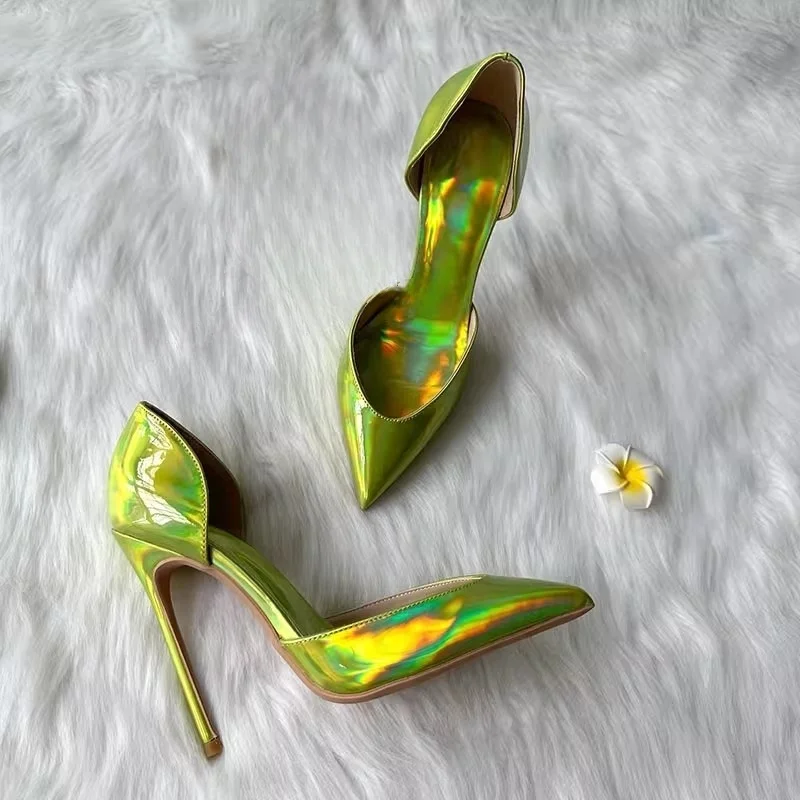 

2025 New Summer New Women's High Heels Pointed Toe Stiletto Shallow Green Nightclub Sexy Catwalk Ladies Large Size Single Shoes