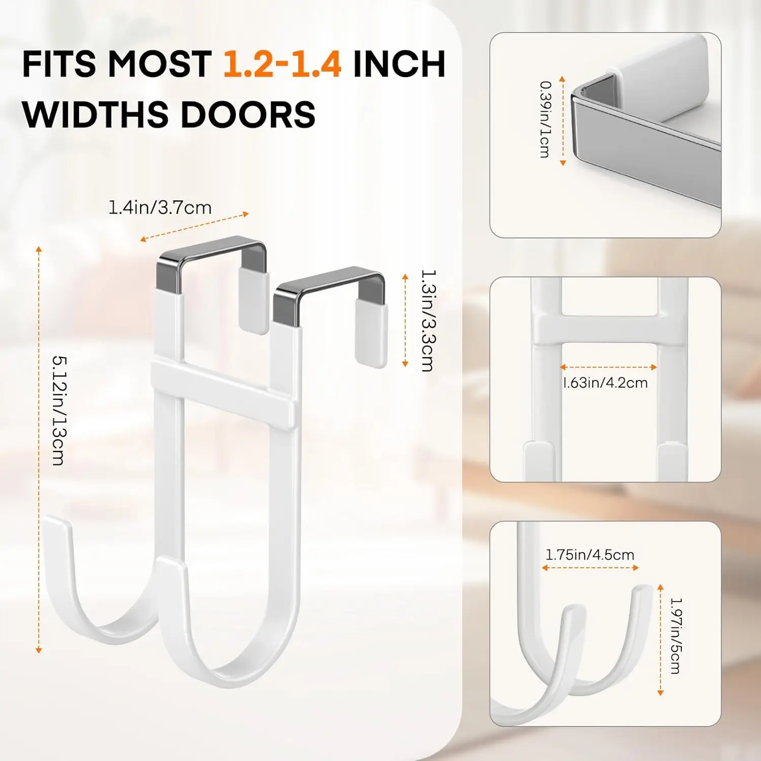 Over Door Hooks 2 Pack Heavy Duty Double Hanger Rubber Coating Organizer for Bathroom Bedroom Dorm Hanging Clothes Towels Hats view 2
