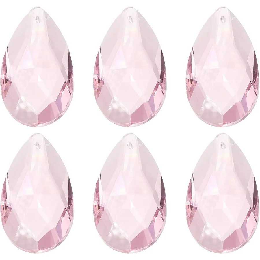 

K9 Crystal Pendants Teardrop Beads 6 Pack 50mm Chandelier Prisms Parts Hanging Beads DIY Lamp for Arts Crafts Dration Pale Pin