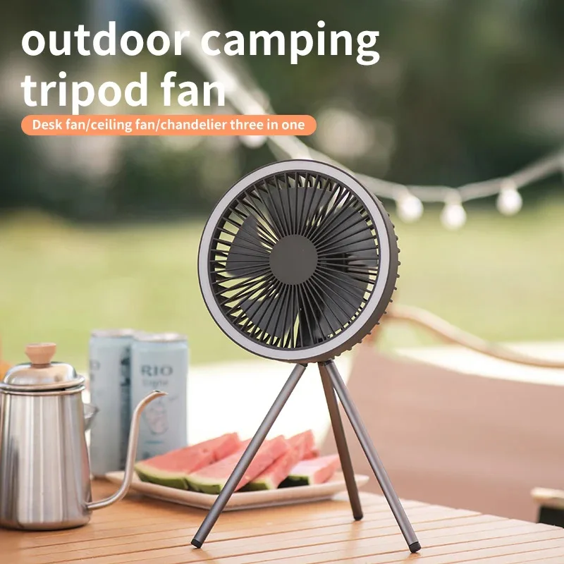 

10000mAh Outdoor Camping Rechargeable Fan Portable Office Wireless Tent Electric Ceiling Fan With External LED Lighting Battery