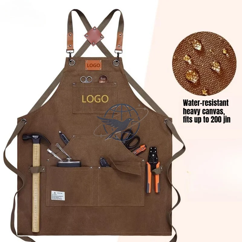 Thick canvas waterproof apron custom printing, coffee woodworking craftsman gardening women's painting men's work clothes