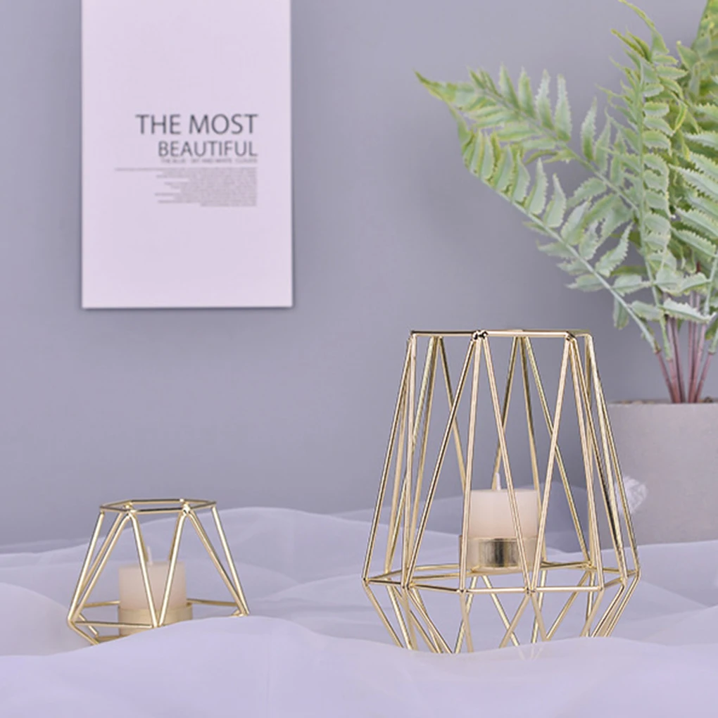 Gold Iron Candleholders Geometric Candlestick Metal Tealight Votive Candle Cup Home Decoration
