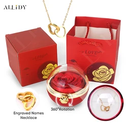 New Surprise Gift Idea Preserved Rose Round Ring or Necklace Jewelry Gift Box with Engraved Name Necklace for Girl Friend Mum