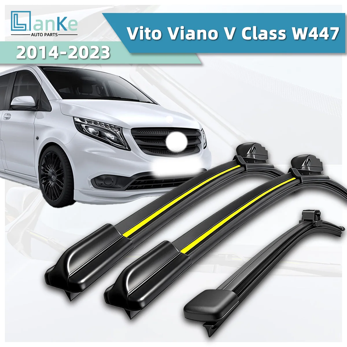 Limpiaparabrisas Lanke para Mercedes Benz Vito Viano Clase V W447 (2014-2023) con tira de caucho natural sin estructura, silencioso, para parabrisas de coche.