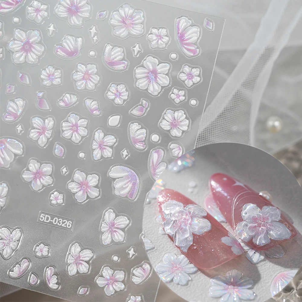 1Pcs Aurora Shell Light Butterfly Nails Stickers Glitter Pink Flowers Self Adhesive Slider Kawaii Butterflies Manicure Decals &# image 6