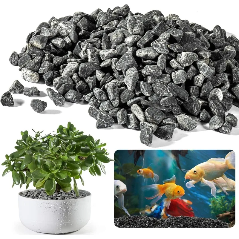 

1 lbs Black Gravel Pebbles- Black River Stones for Aquarium, Decorative Black River Stones for Succulents, Plants Landscaping, F