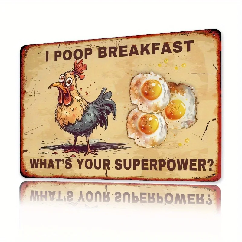 A Vintage Metal  Square Sign Featuring a Breakfast Theme Design, Measuring 7.8X11.8 Inches, Waterproof And Dustproof Decoration