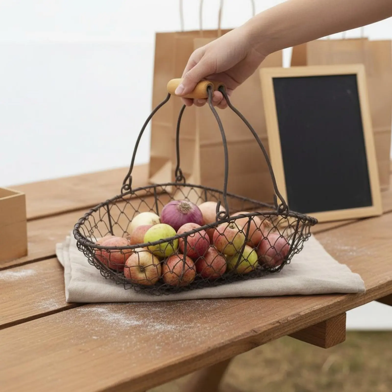 

Metal Wire Bird's Basket Portable Rustic Fruit Display Bowl Kitchen Decor Ventilated Design for Living Room