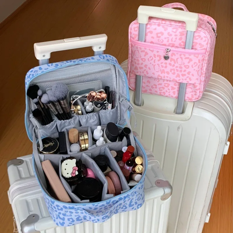 Leopard-print Compartmentalized Makeup Bag  Suitable for Hanging on Luggage, Travel Essential, Folding Storage Bag for Toiletry