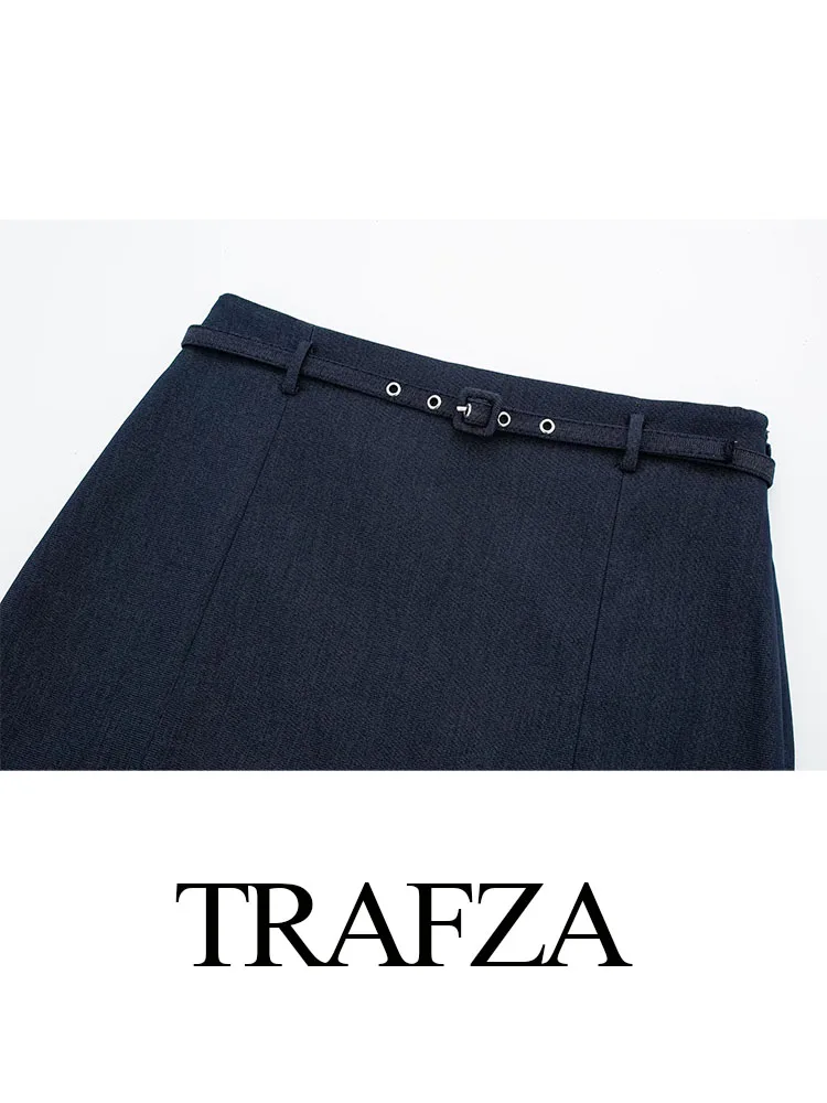 TRAFZA Woman\'s Autumn Chic Culottes Trendy Solid Color High Waist Belt Decorate Zipper Female New Fashion And Slim Short Pants