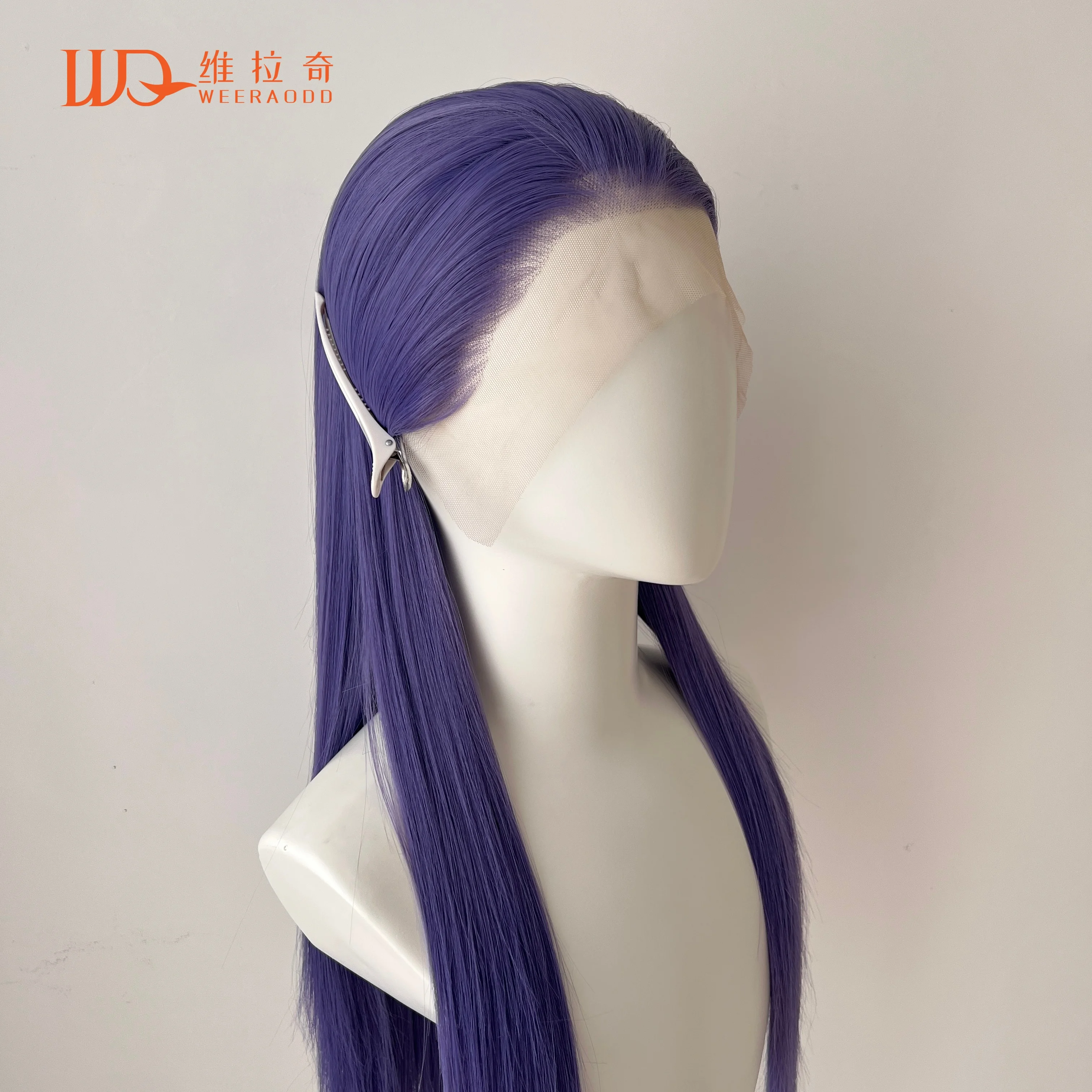

26-дюймовый яркий фиолетовый прямой парик, матовое термостойкое волокно, 13x4, кружевной передний бесклеевой парик, плотность 150%, завязанный вручную для косплея, вечеринки